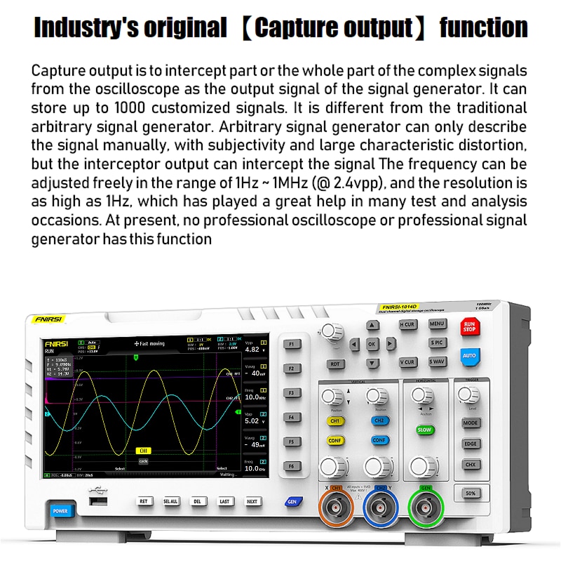 fnirsi-1014d digital oscilloscope 2 in 1 dual channel input signal generator 100mhz* 2 ana-log bandwidth 1gsa/s sampling rate