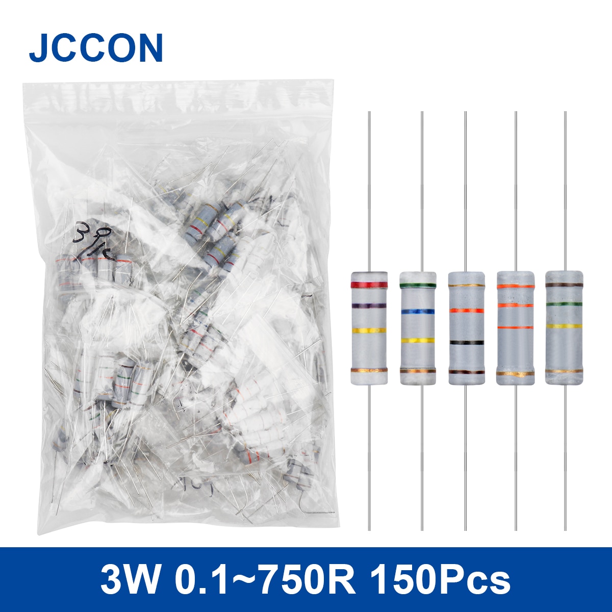 150pcs 3w 0.1~750r carbon film resistor assorted kit 30values x 5pcs=150pcs sample kit color ring resistance