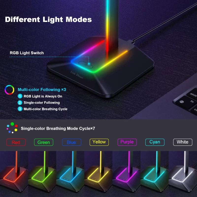 New Bee Z8 RGB Headphones Stand Holder Desk Gaming Headset with 2 USB Ports Cool Display Holder Non-Slip Rubber Base for Gamer - Image 3