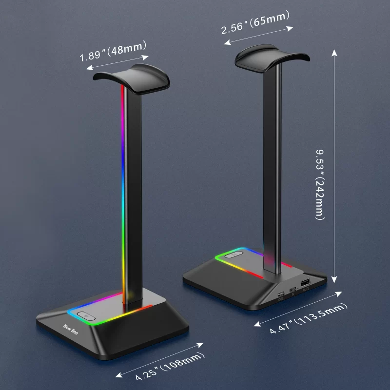 New Bee Z8 RGB Headphones Stand Holder Desk Gaming Headset with 2 USB Ports Cool Display Holder Non-Slip Rubber Base for Gamer - Image 4